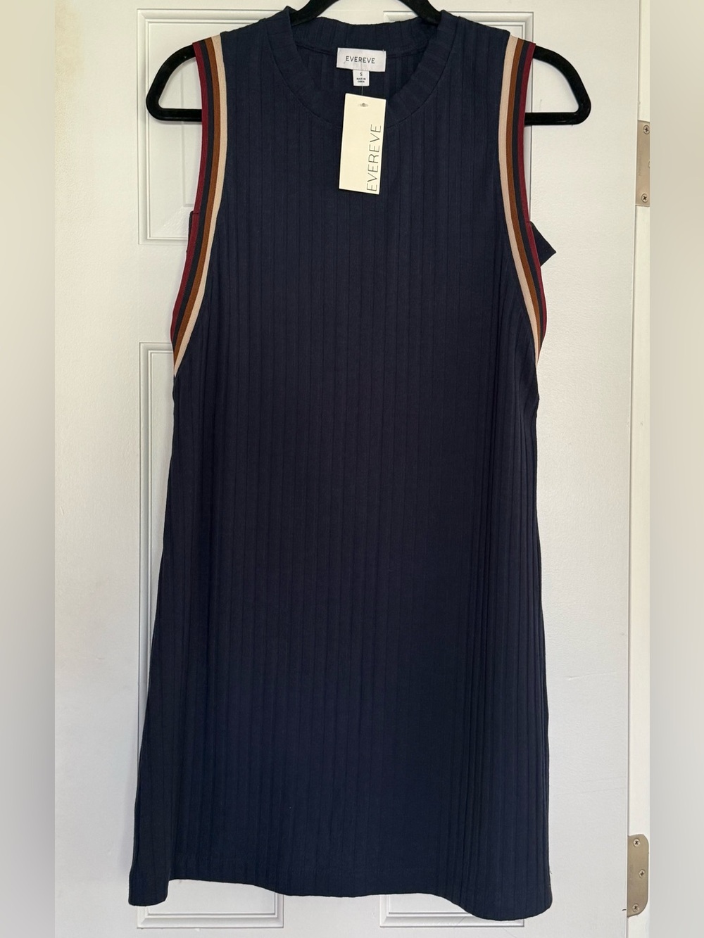 EVEREVE Millie Knit Dress Navy Striped Trim NWT Size Small